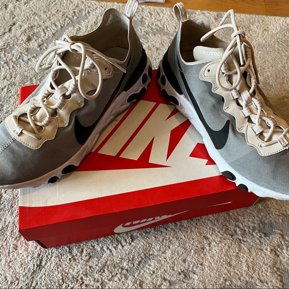Nike React Element 55 Size 10 w/ box. Light orewood, brown/white/black